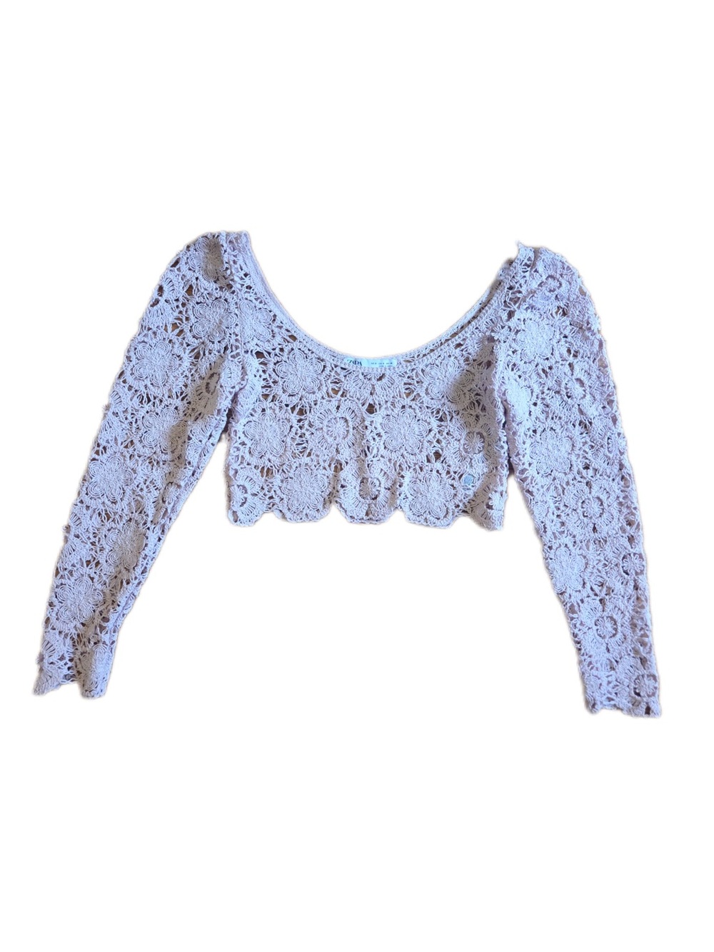 Zara pink Crochet Long-Sleeve Crop Top
